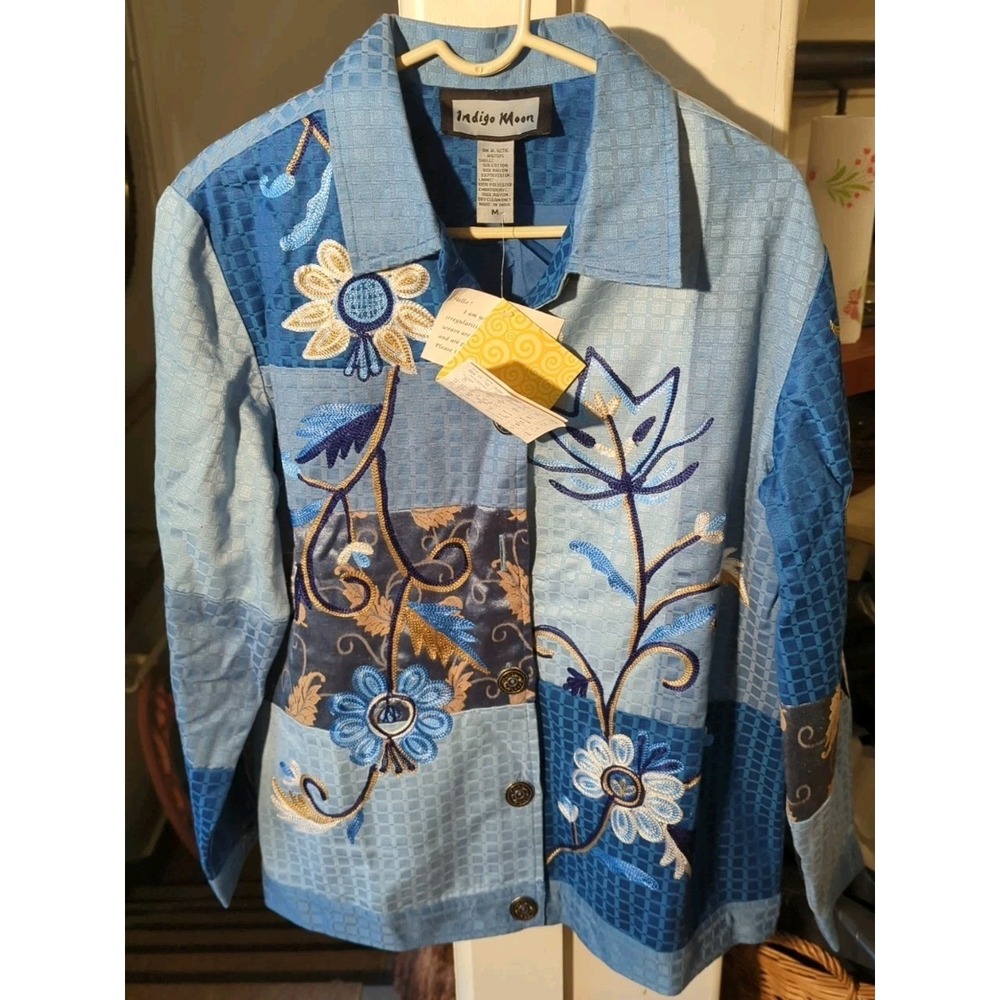 NEW Vintage New Indigo Moon (QVC) Women's M Jacket Embroidered‎ Button Up